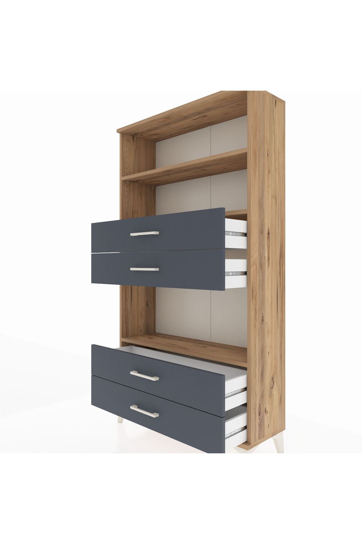 Arges Dolap 3 Raflı 4 Çekmeceli 88x30x163 Çam-Antrasit