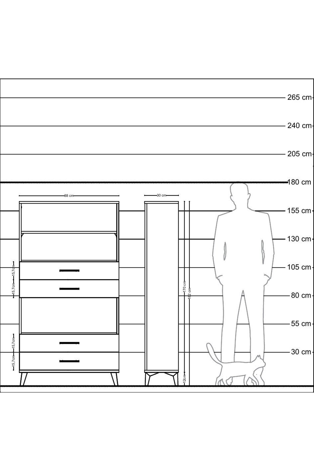Arges Dolap 3 Raflı 4 Çekmeceli 88x30x163 Çam-Antrasit