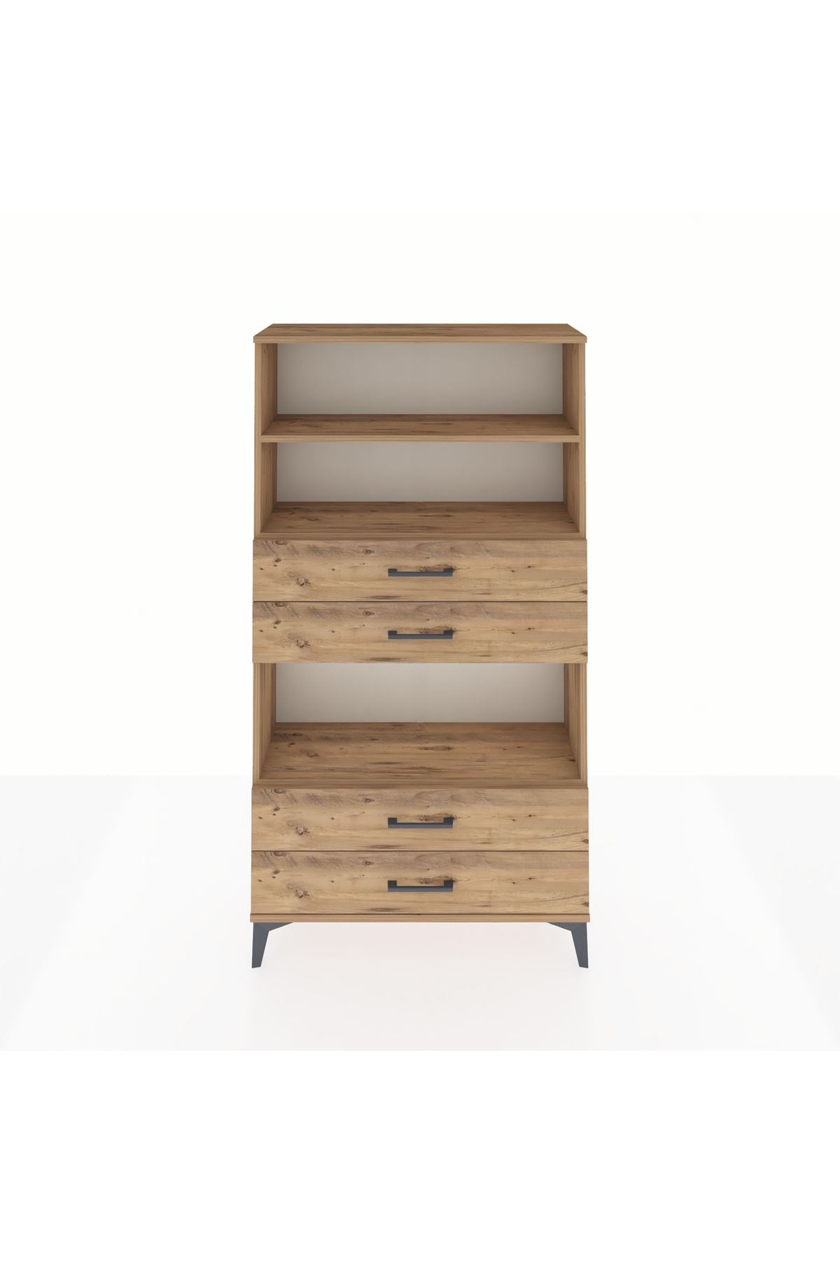 Arges Dolap 3 Raflı 4 Çekmeceli 88x30x163 Çam-Çam