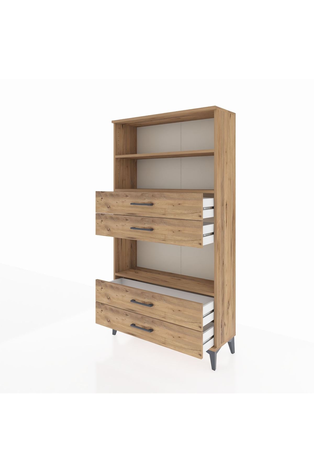 Arges Dolap 3 Raflı 4 Çekmeceli 88x30x163 Çam-Çam