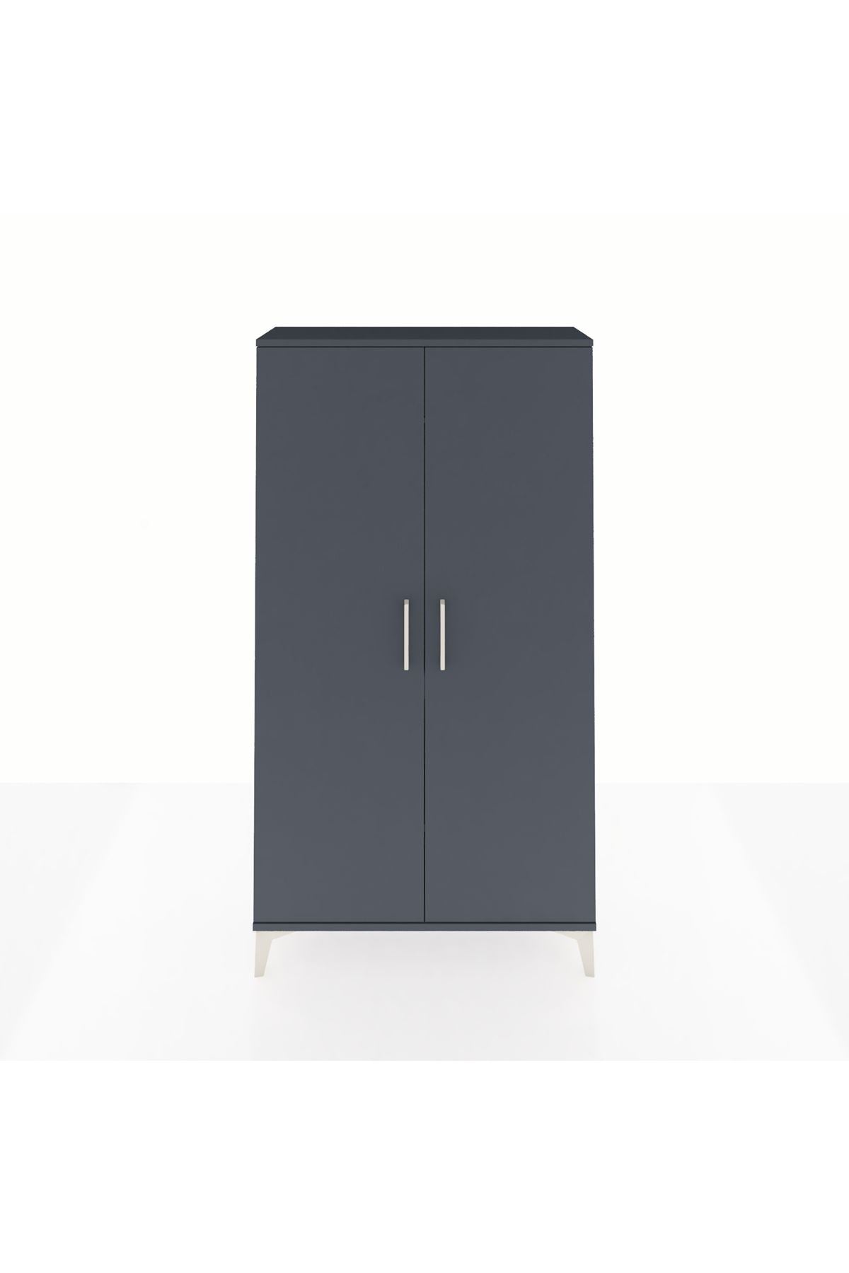 Arges Dolap 2 Raflı Kapaklı Tek Askılı 88x30x163 Antrasit-Antrasit