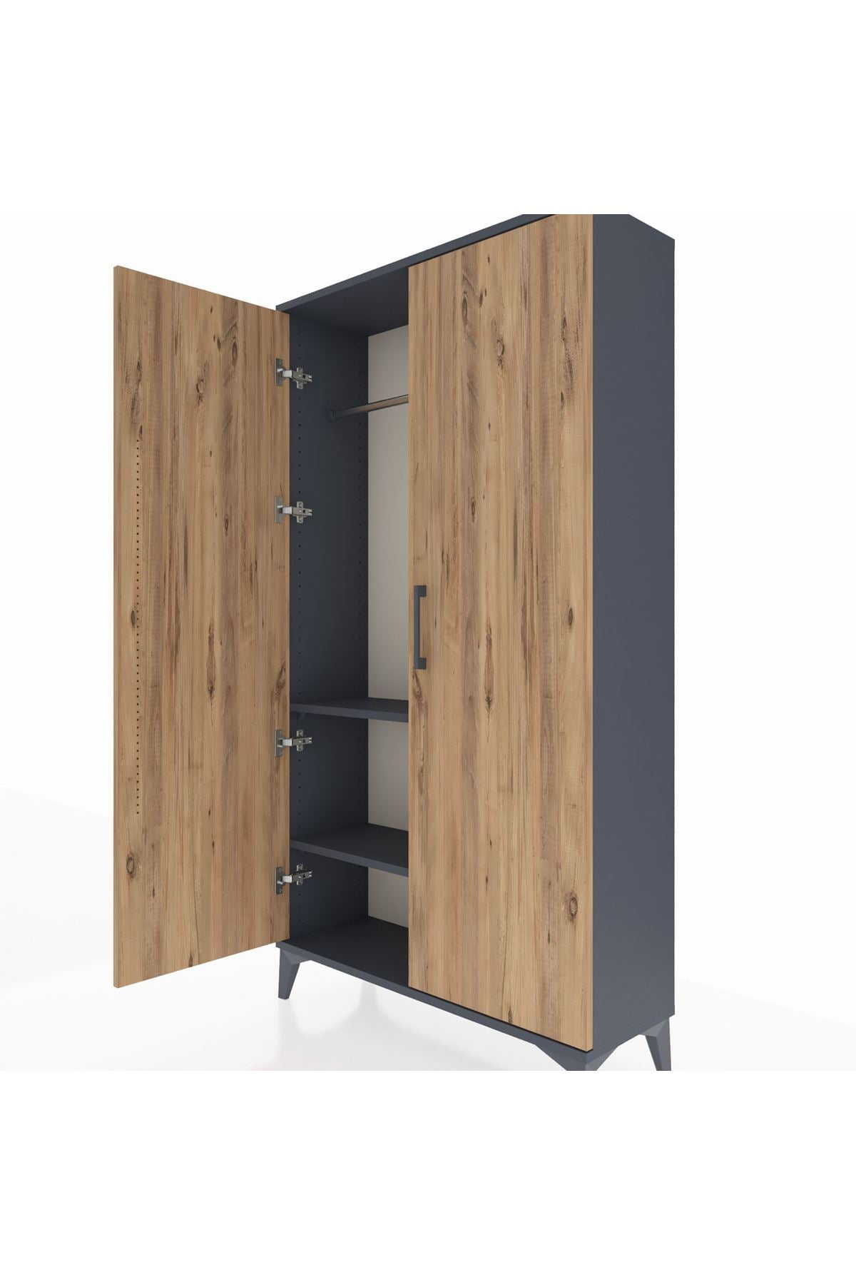 Arges Dolap 2 Raflı Kapaklı Tek Askılı 88x30x163 Antrasit-Çam