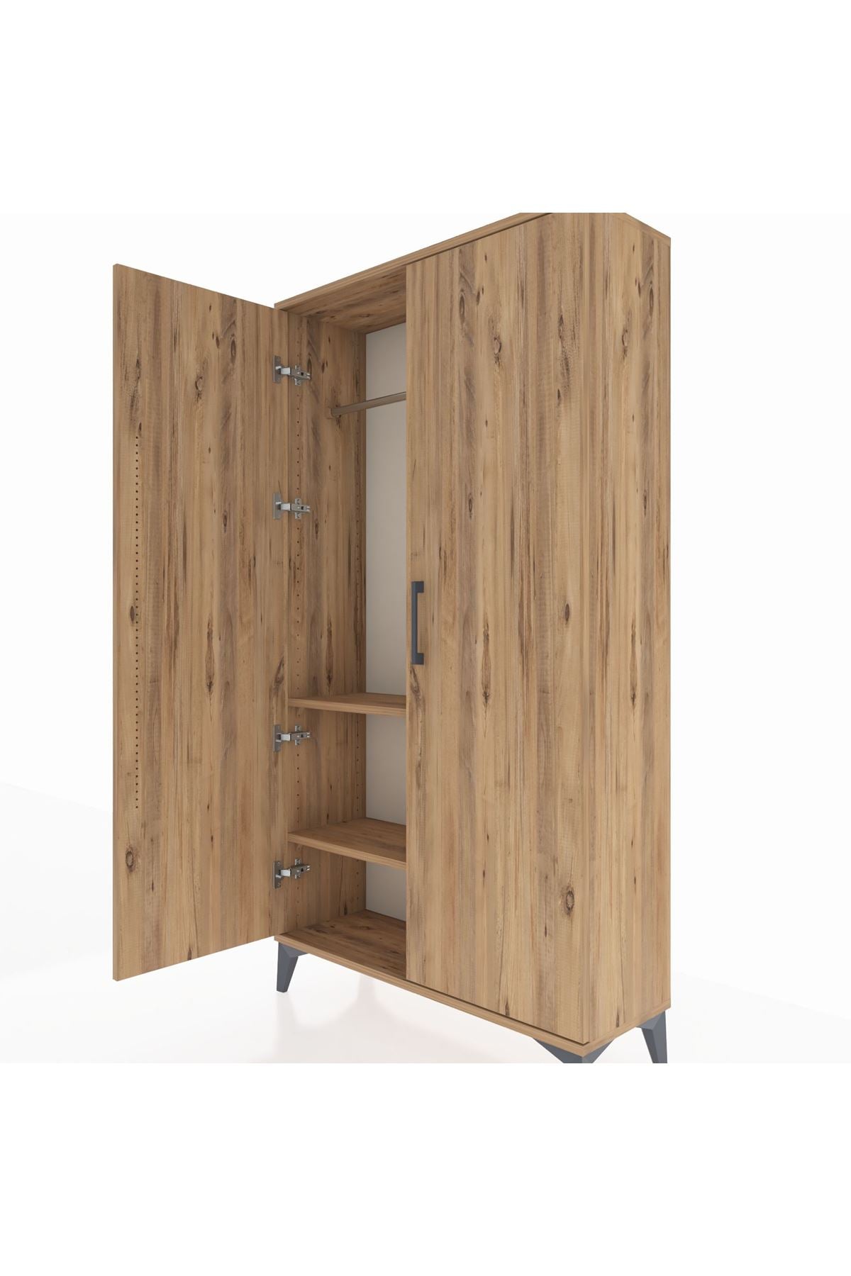 Arges Dolap 2 Raflı Kapaklı Tek Askılı 88x30x163 Çam-Çam