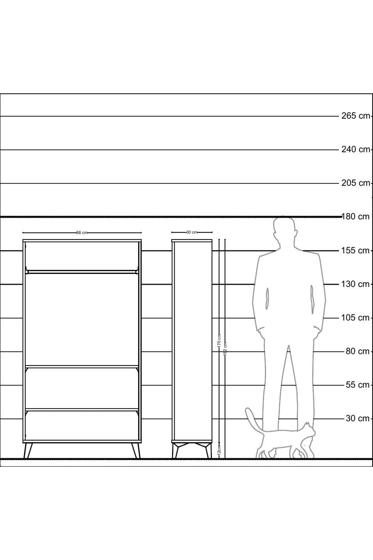 Arges Dolap 2 Raflı Kapaklı Tek Askılı 88x30x163 Çam-Antrasit