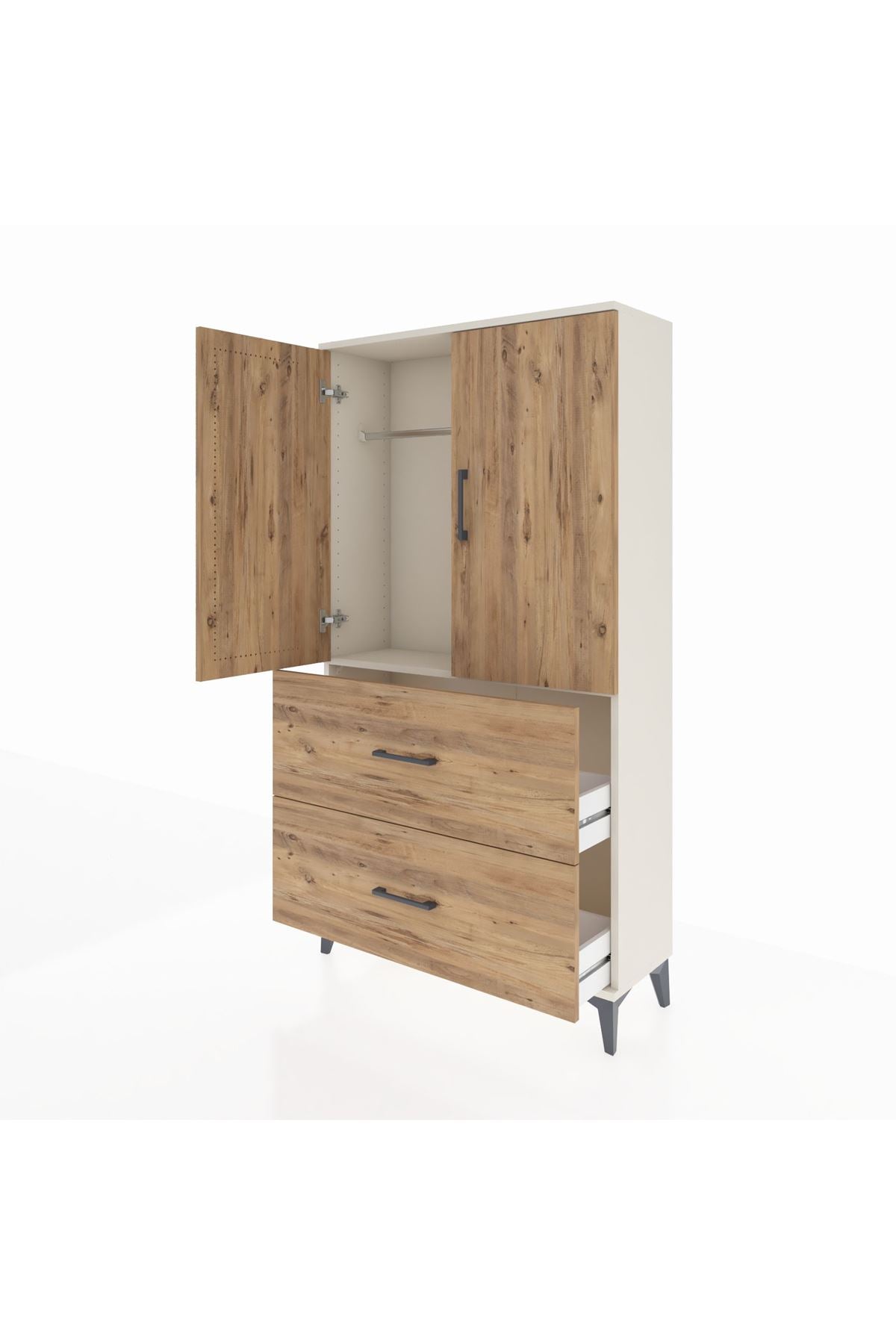 Arges Dolap Tek Raflı 2 Çekmeceli Tek Askılı 88x30x163 Aytaşı-Çam