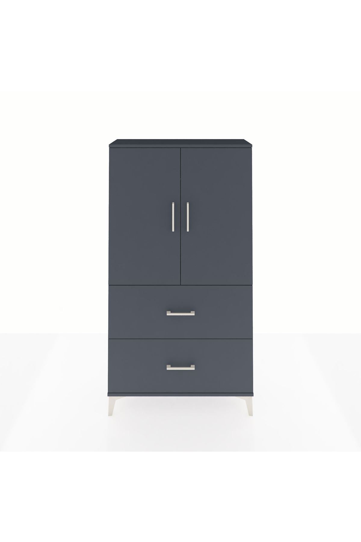 Arges Dolap Tek Raflı 2 Çekmeceli Tek Askılı 88x30x163 Antrasit-Antrasit