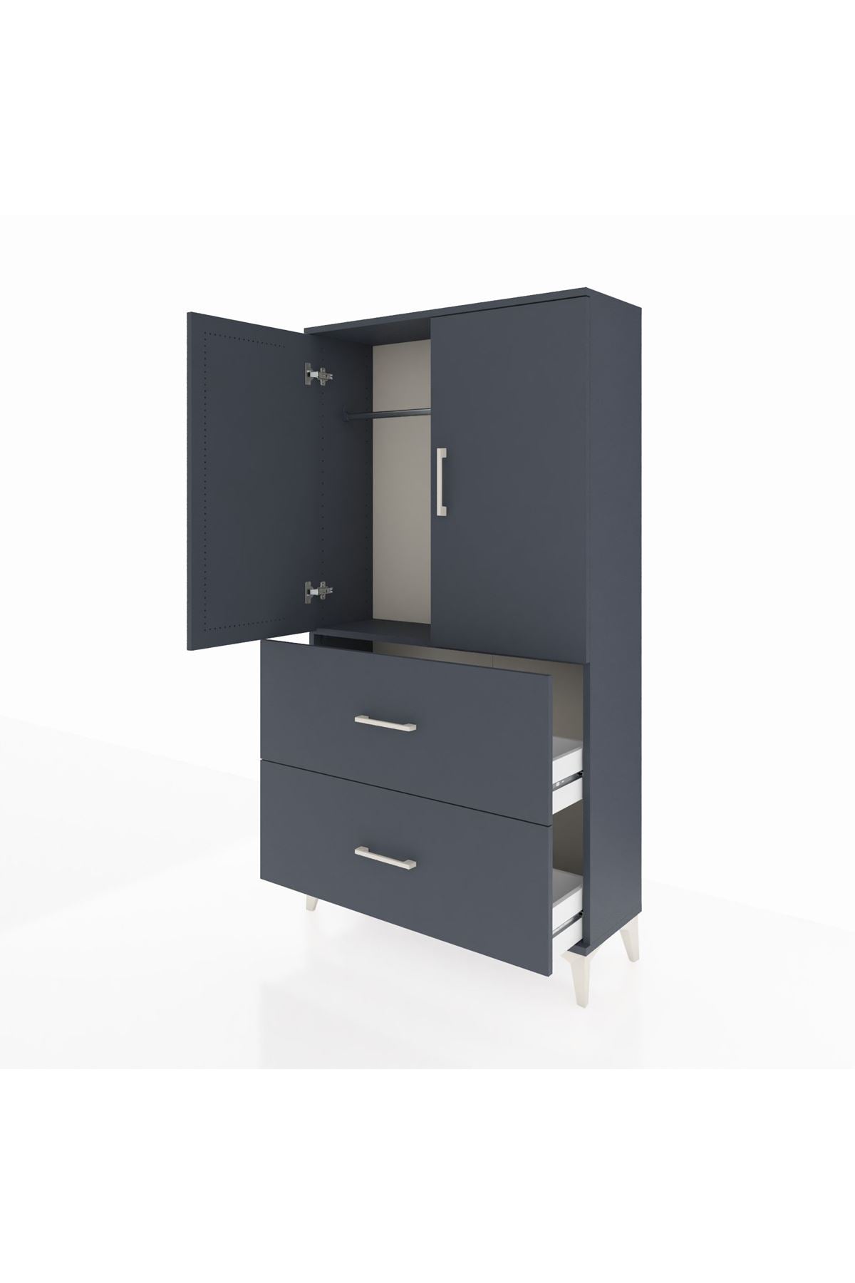 Arges Dolap Tek Raflı 2 Çekmeceli Tek Askılı 88x30x163 Antrasit-Antrasit