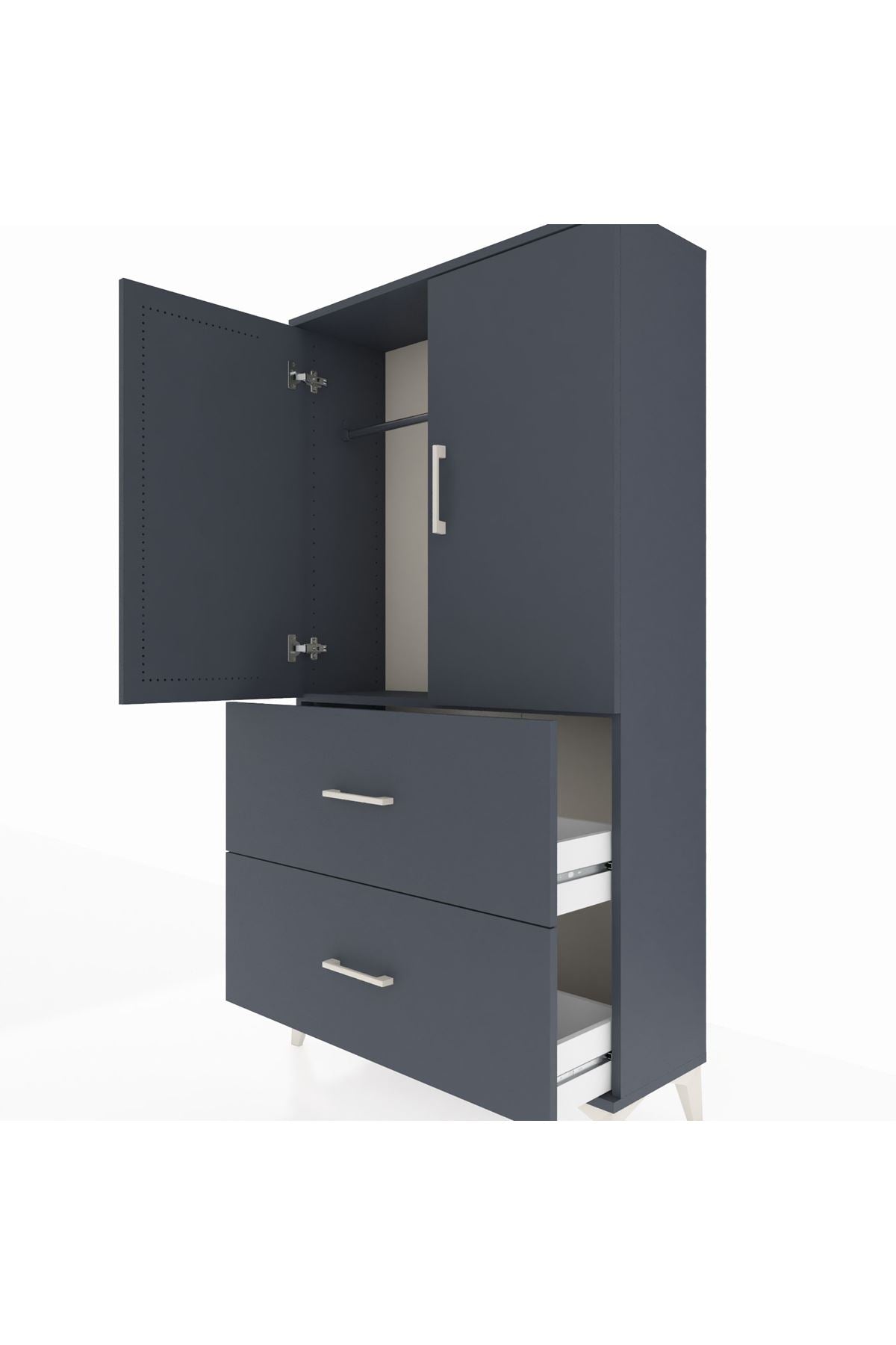 Arges Dolap Tek Raflı 2 Çekmeceli Tek Askılı 88x30x163 Antrasit-Antrasit