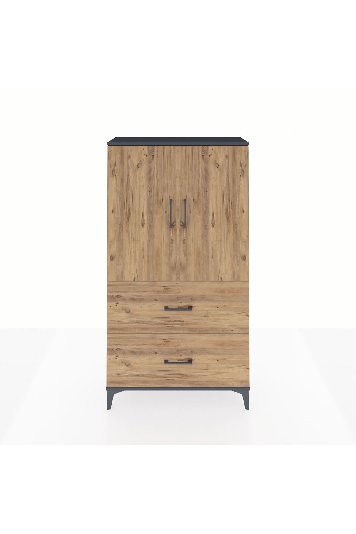 Arges Dolap Tek Raflı 2 Çekmeceli Tek Askılı 88x30x163 Antrasit-Çam