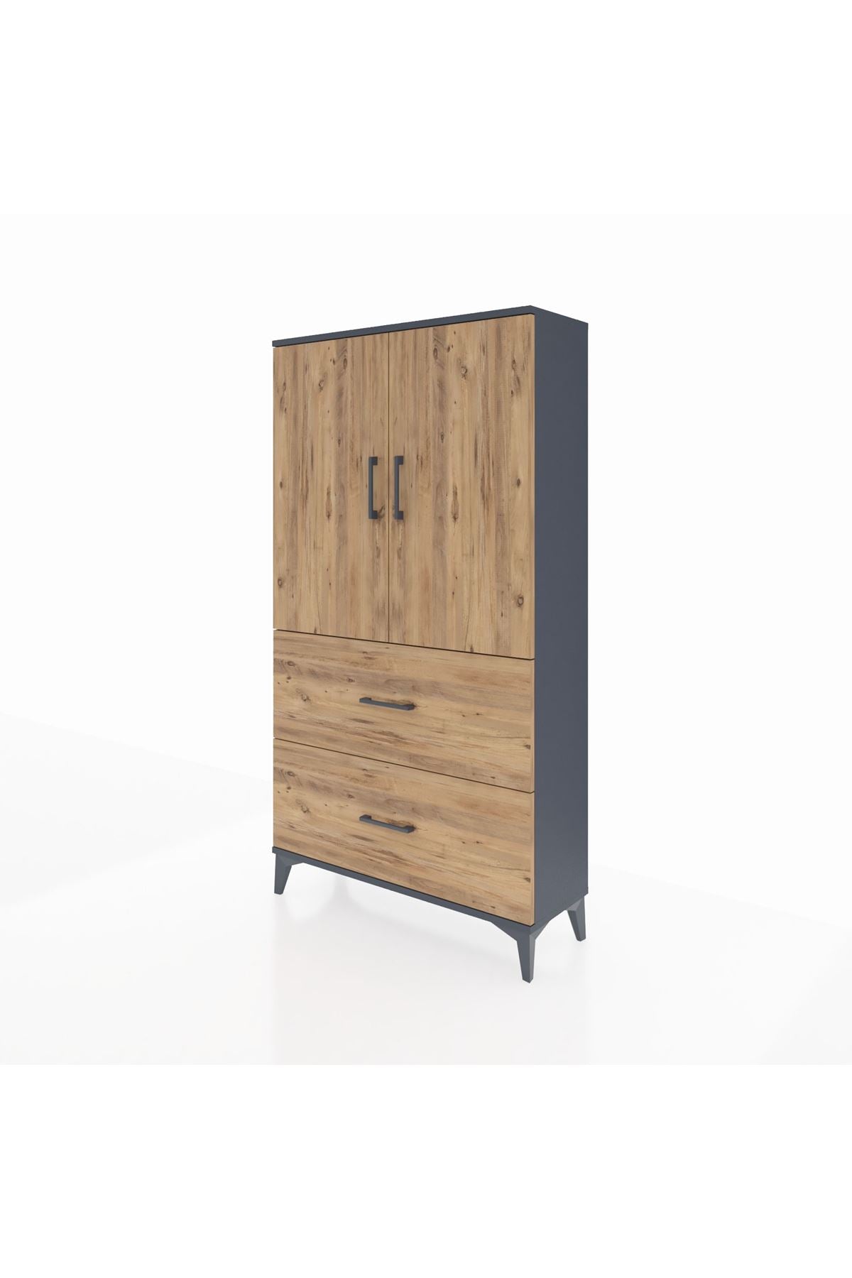 Arges Dolap Tek Raflı 2 Çekmeceli Tek Askılı 88x30x163 Antrasit-Çam