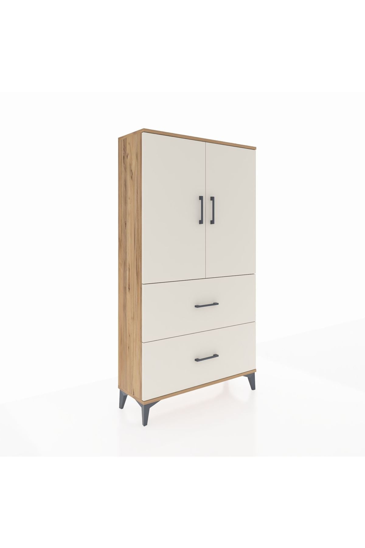 Arges Dolap Tek Raflı 2 Çekmeceli Tek Askılı 88x30x163 Çam-Aytaşı