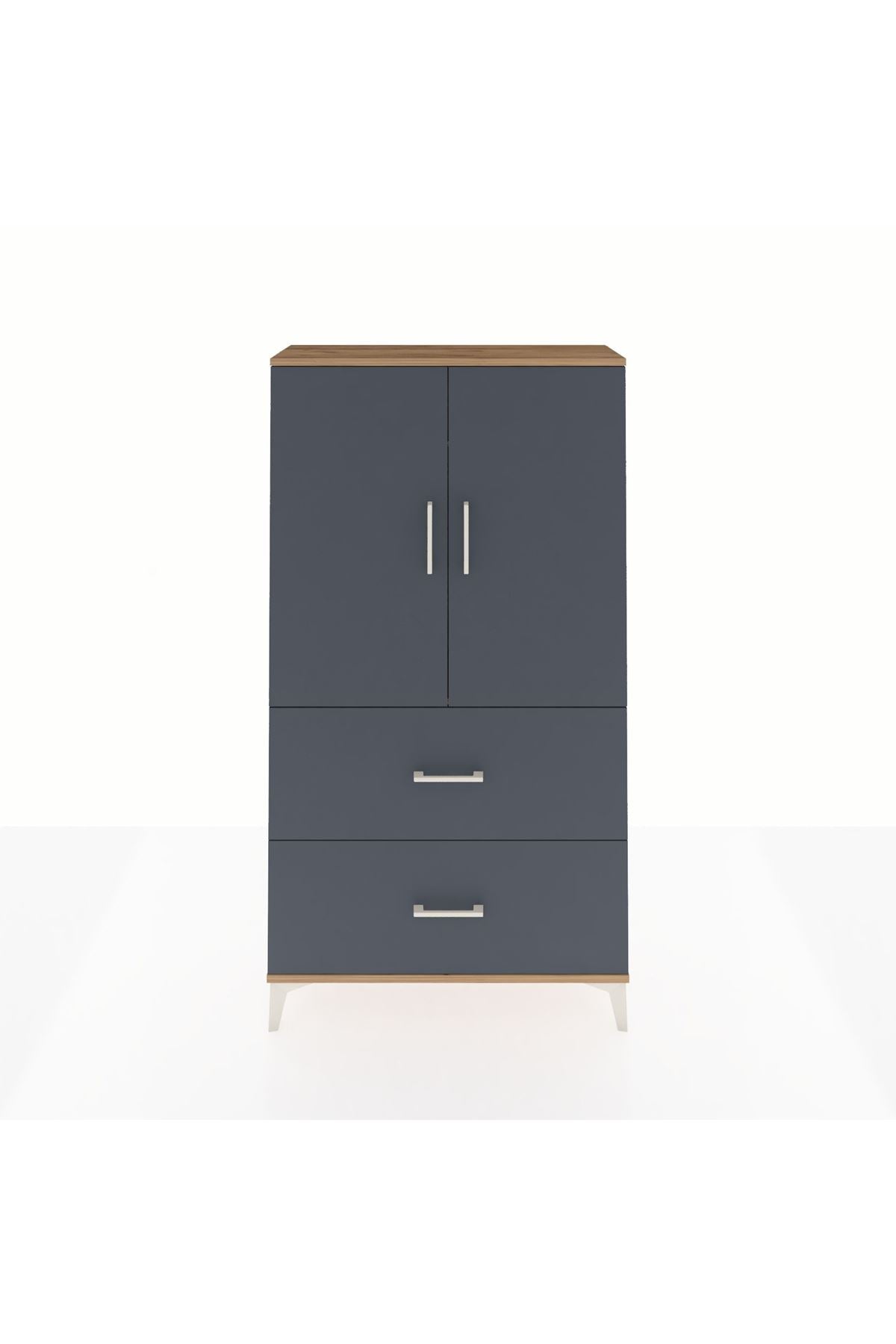 Arges Dolap Tek Raflı 2 Çekmeceli Tek Askılı 88x30x163 Çam-Antrasit