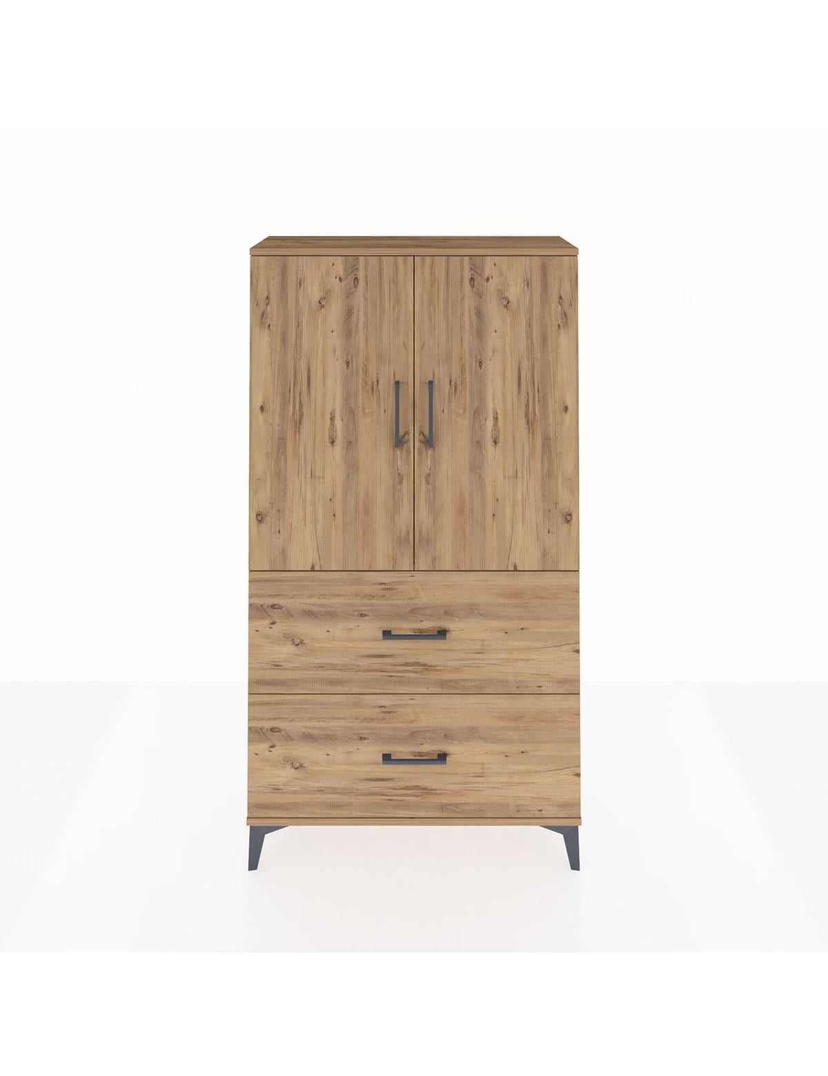 Arges Dolap Tek Raflı 2 Çekmeceli Tek Askılı 88x30x163 Çam-Çam