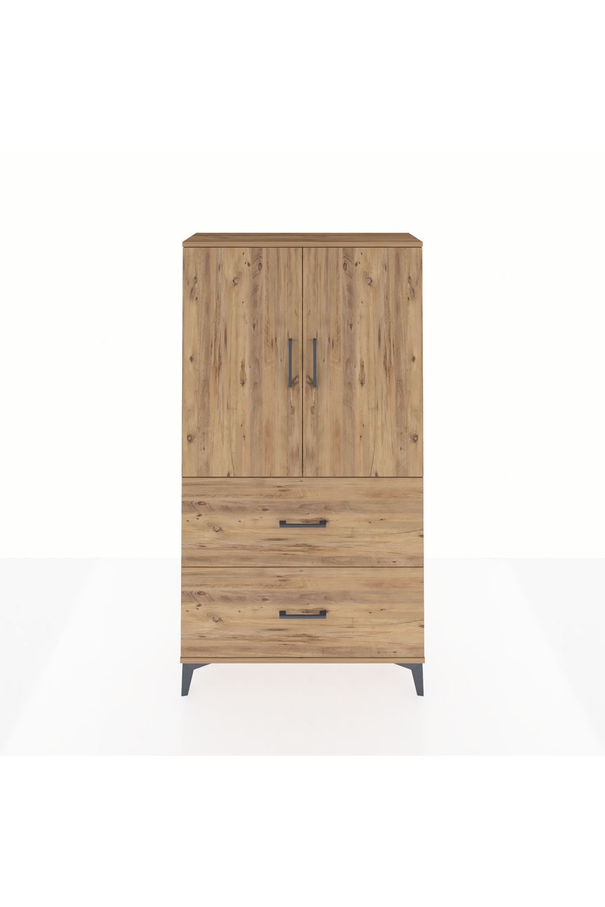 Arges Dolap Tek Raflı 2 Çekmeceli Tek Askılı 88x30x163 Çam-Çam