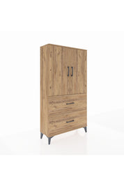 Arges Dolap Tek Raflı 2 Çekmeceli Tek Askılı 88x30x163 Çam-Çam