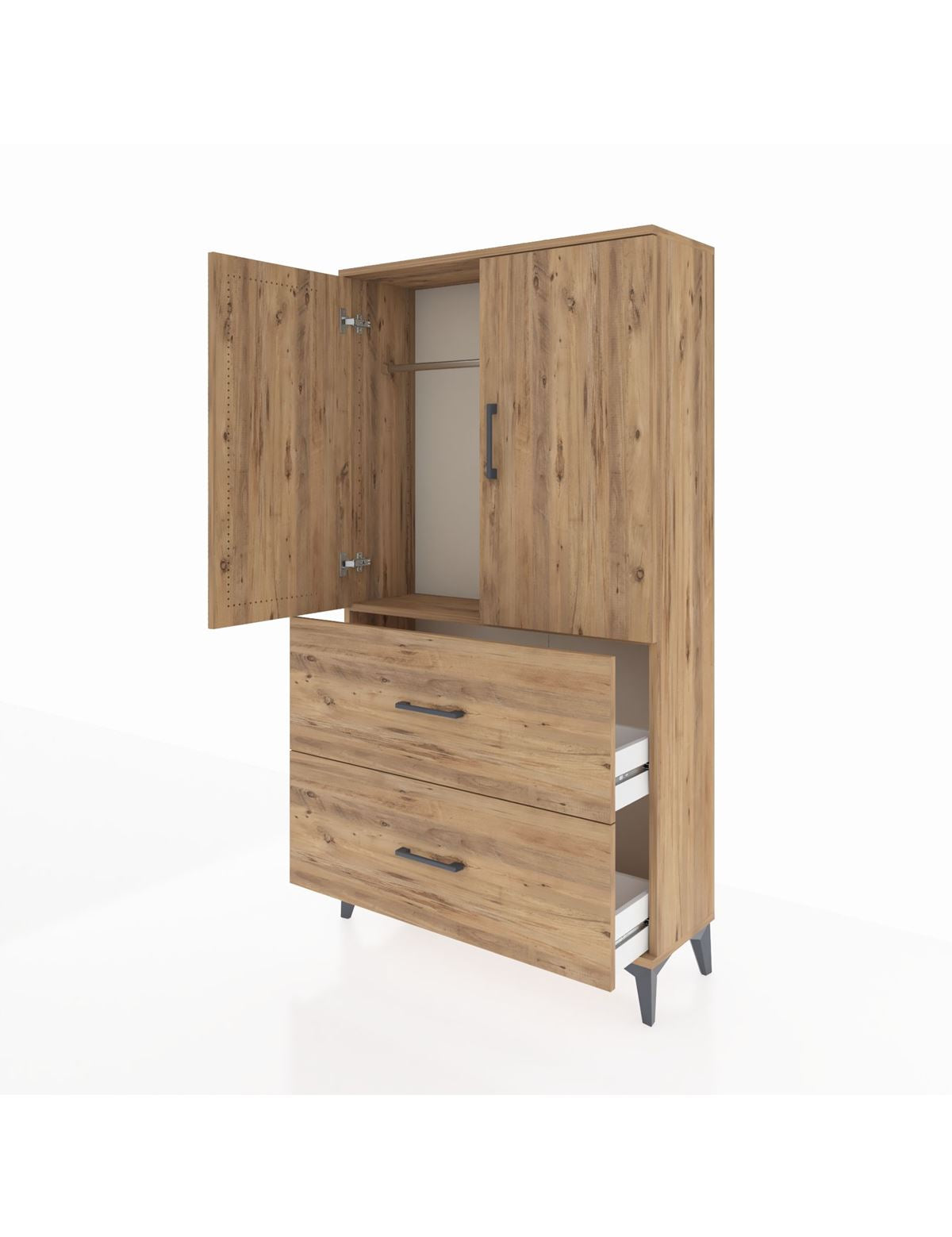 Arges Dolap Tek Raflı 2 Çekmeceli Tek Askılı 88x30x163 - S21M105V9A