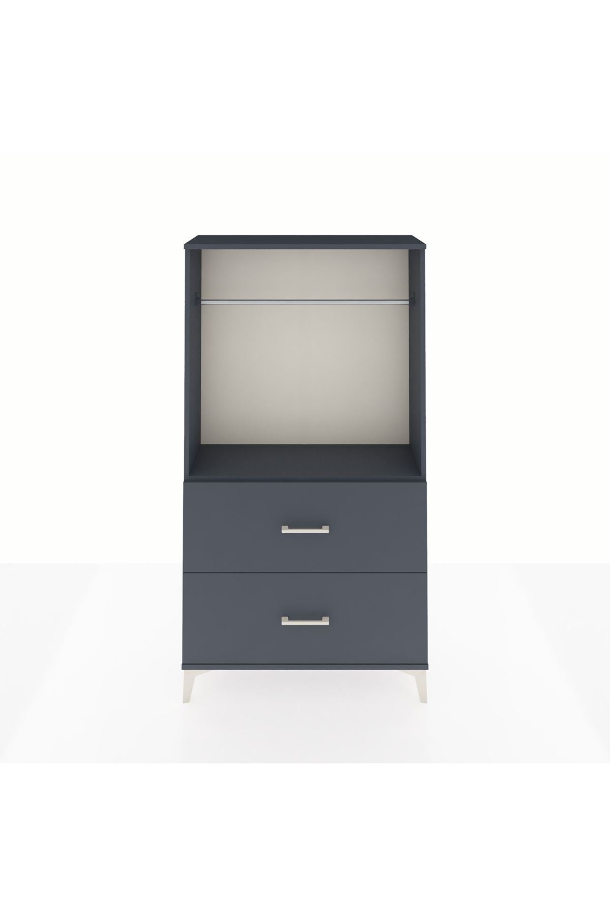 Arges Dolap Tek Raflı 2 Çekmeceli Tek Askılı 88x30x163 Antrasit-Antrasit