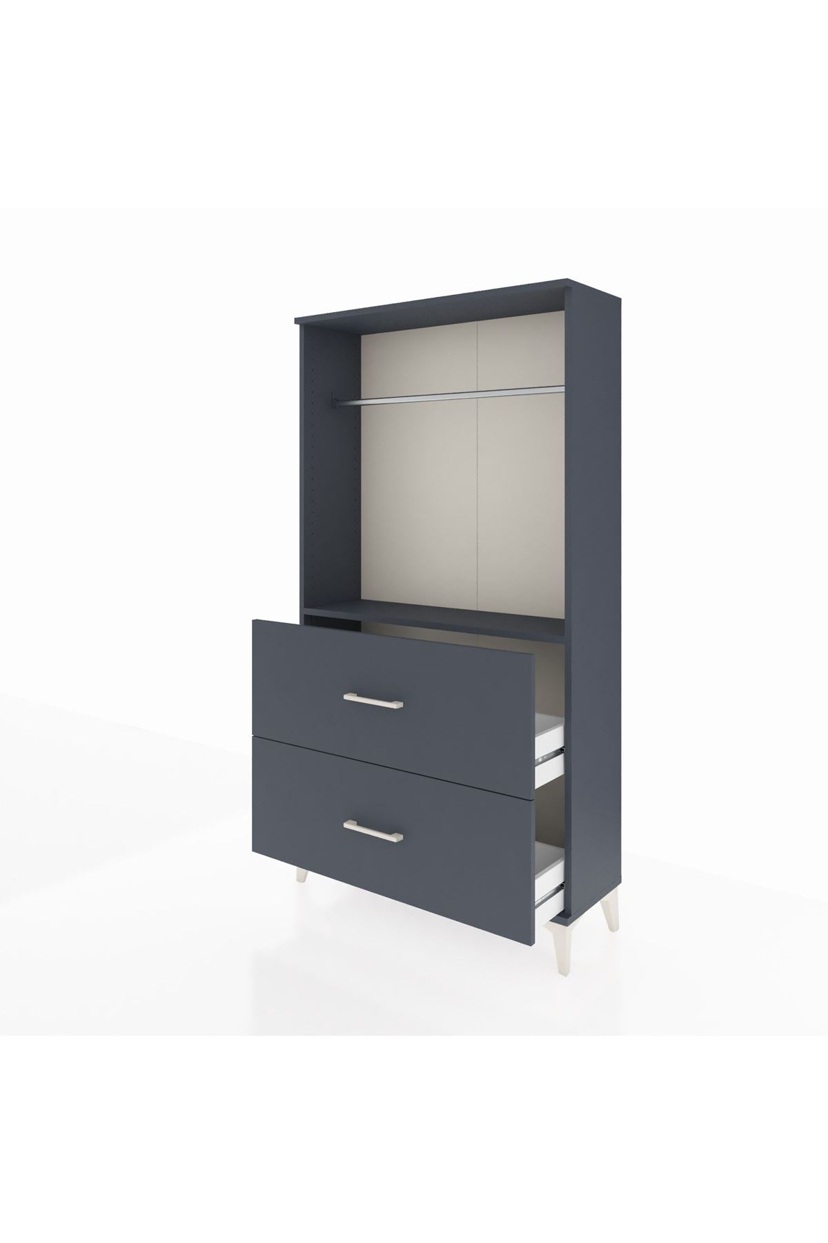 Arges Dolap Tek Raflı 2 Çekmeceli Tek Askılı 88x30x163 Antrasit-Antrasit