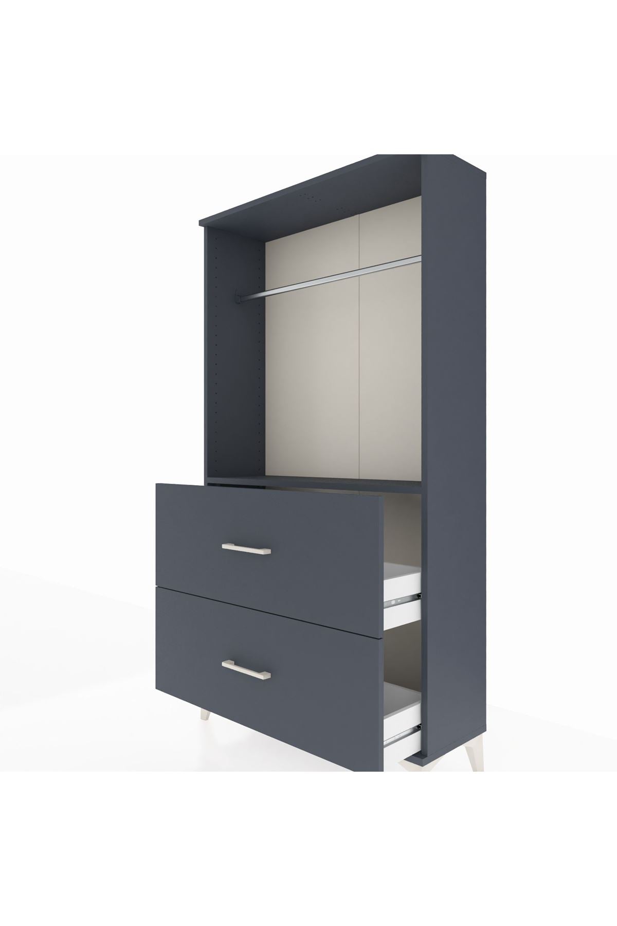 Arges Dolap Tek Raflı 2 Çekmeceli Tek Askılı 88x30x163 Antrasit-Antrasit