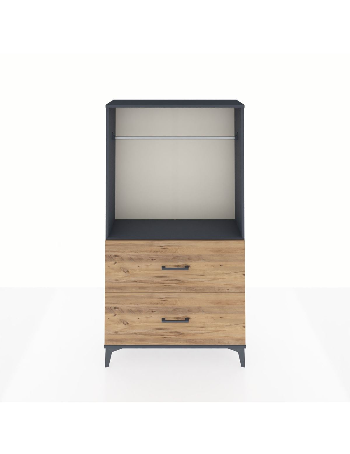 Arges Dolap Tek Raflı 2 Çekmeceli Tek Askılı 88x30x163 Antrasit-Çam