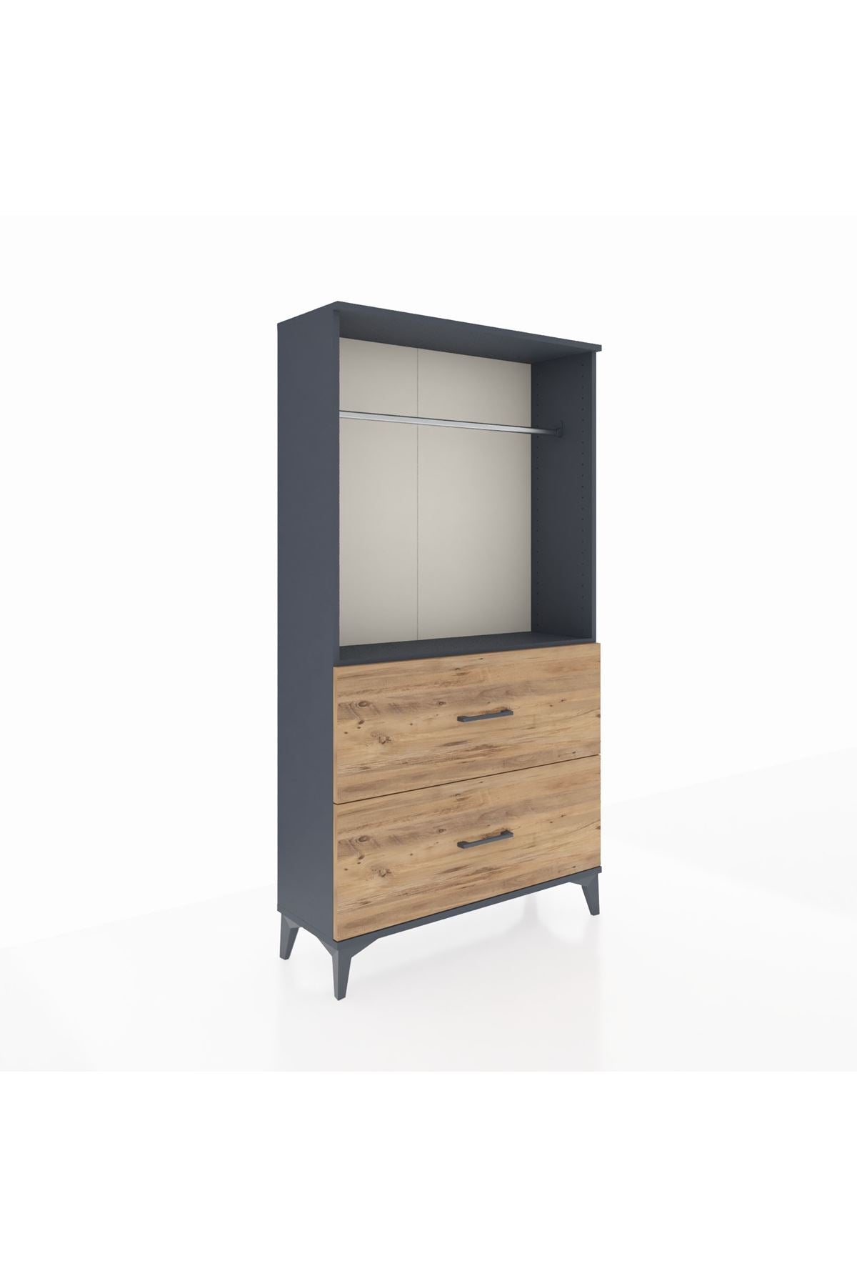 Arges Dolap Tek Raflı 2 Çekmeceli Tek Askılı 88x30x163 Antrasit-Çam