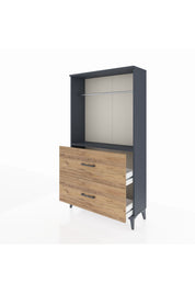 Arges Dolap Tek Raflı 2 Çekmeceli Tek Askılı 88x30x163 Antrasit-Çam