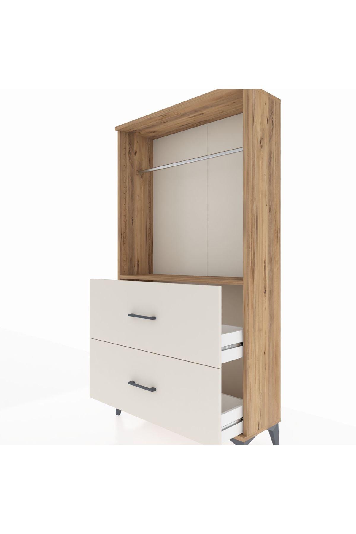 Arges Dolap Tek Raflı 2 Çekmeceli Tek Askılı 88x30x163 Çam-Aytaşı