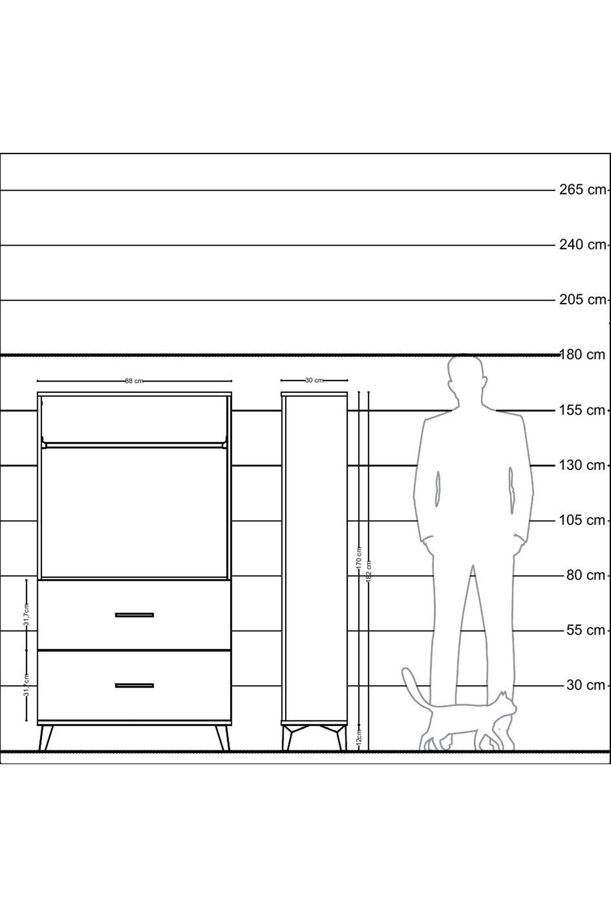 Arges Dolap Tek Raflı 2 Çekmeceli Tek Askılı 88x30x163 Çam-Aytaşı