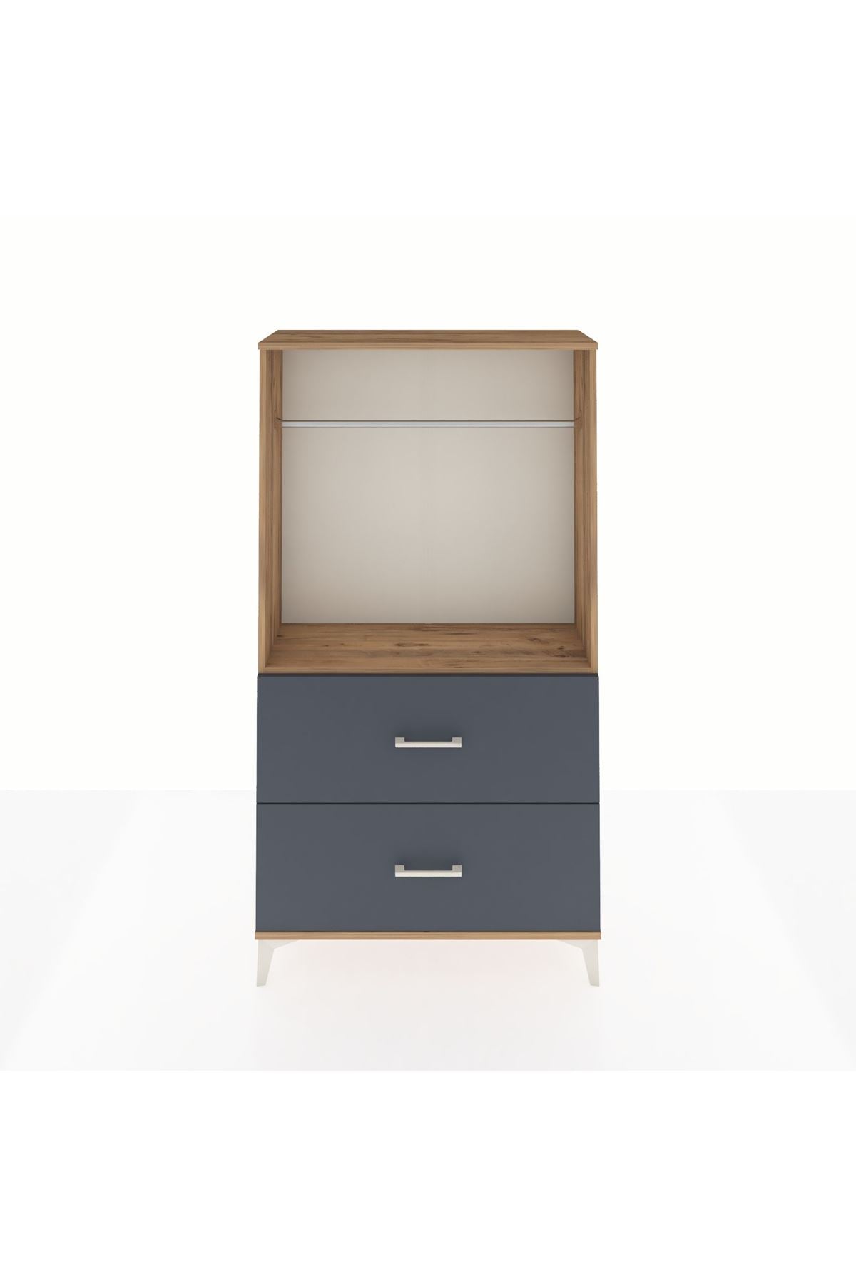 Arges Dolap Tek Raflı 2 Çekmeceli Tek Askılı 88x30x163 Çam-Antrasit