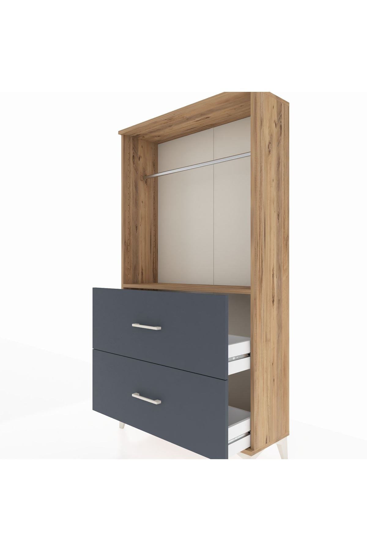 Arges Dolap Tek Raflı 2 Çekmeceli Tek Askılı 88x30x163 Çam-Antrasit