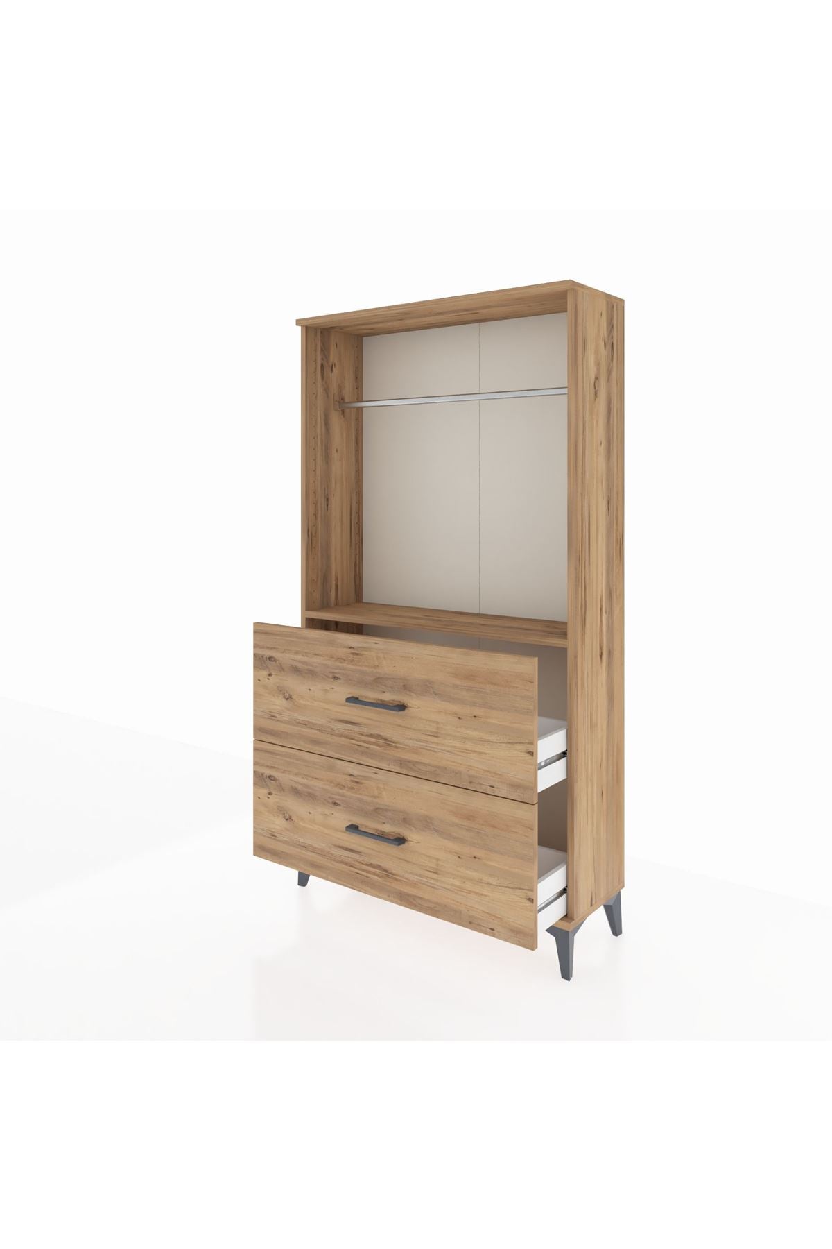 Arges Dolap Tek Raflı 2 Çekmeceli Tek Askılı 88x30x163 Çam-Çam