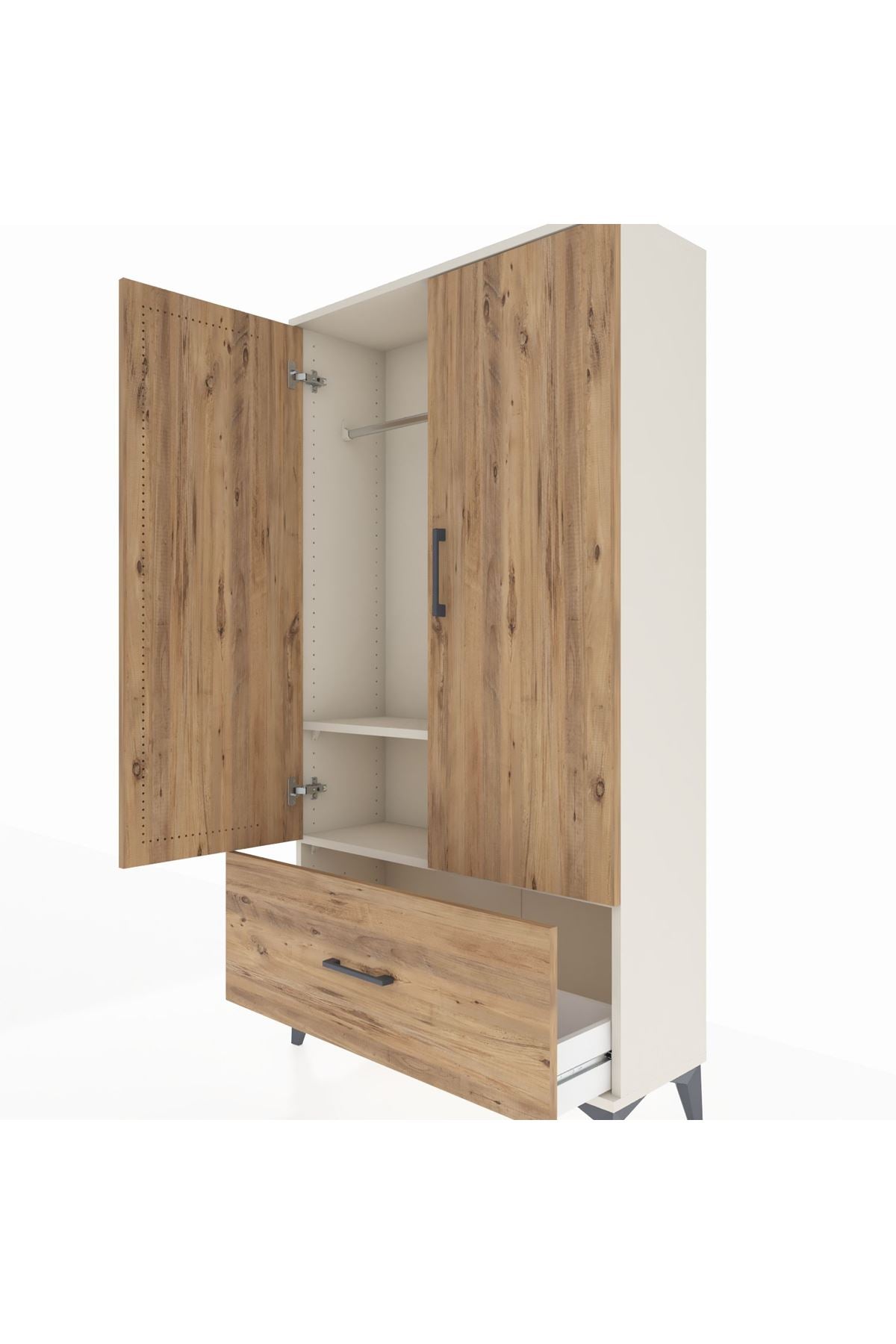 Arges Dolap 2 Raflı Tek Çekmeceli Tek Askılı 88x30x163 Aytaşı-Çam