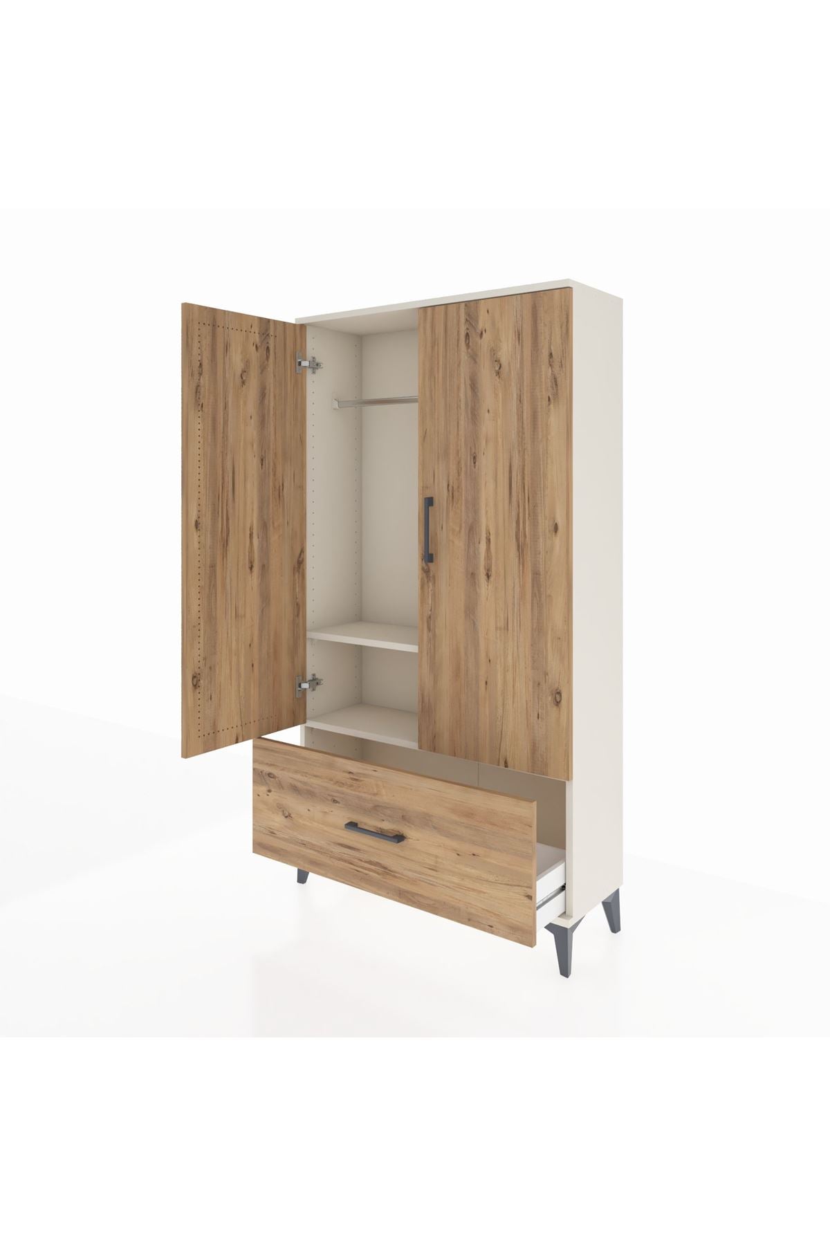 Arges Dolap 2 Raflı Tek Çekmeceli Tek Askılı 88x30x163 Aytaşı-Çam