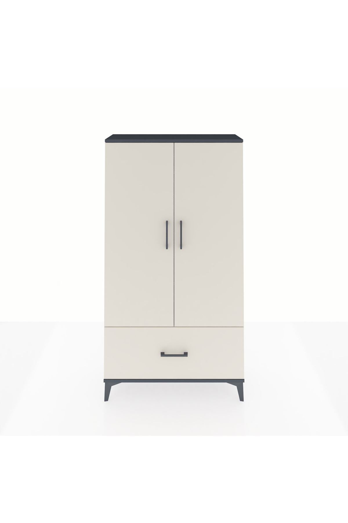Arges Dolap 2 Raflı Tek Çekmeceli Tek Askılı 88x30x163 Antrasit-Aytaşı