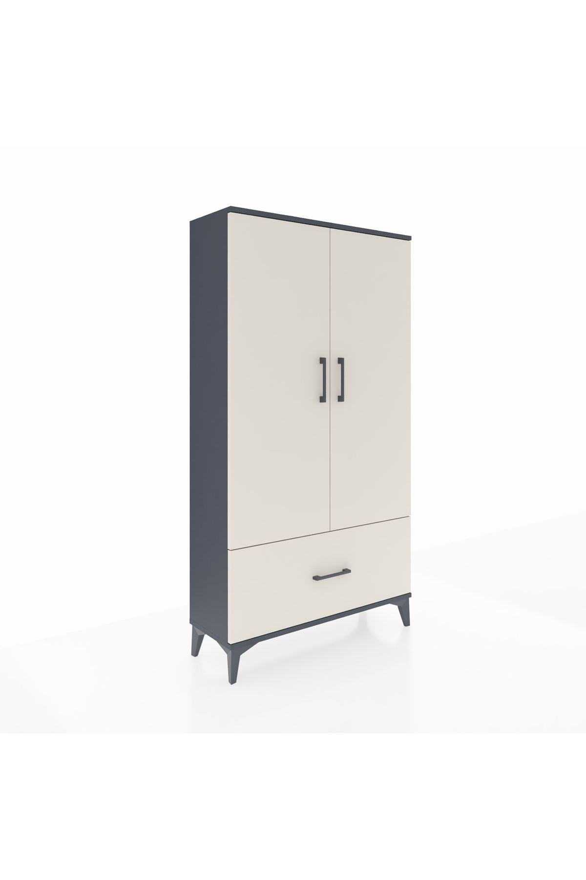 Arges Dolap 2 Raflı Tek Çekmeceli Tek Askılı 88x30x163 Antrasit-Aytaşı