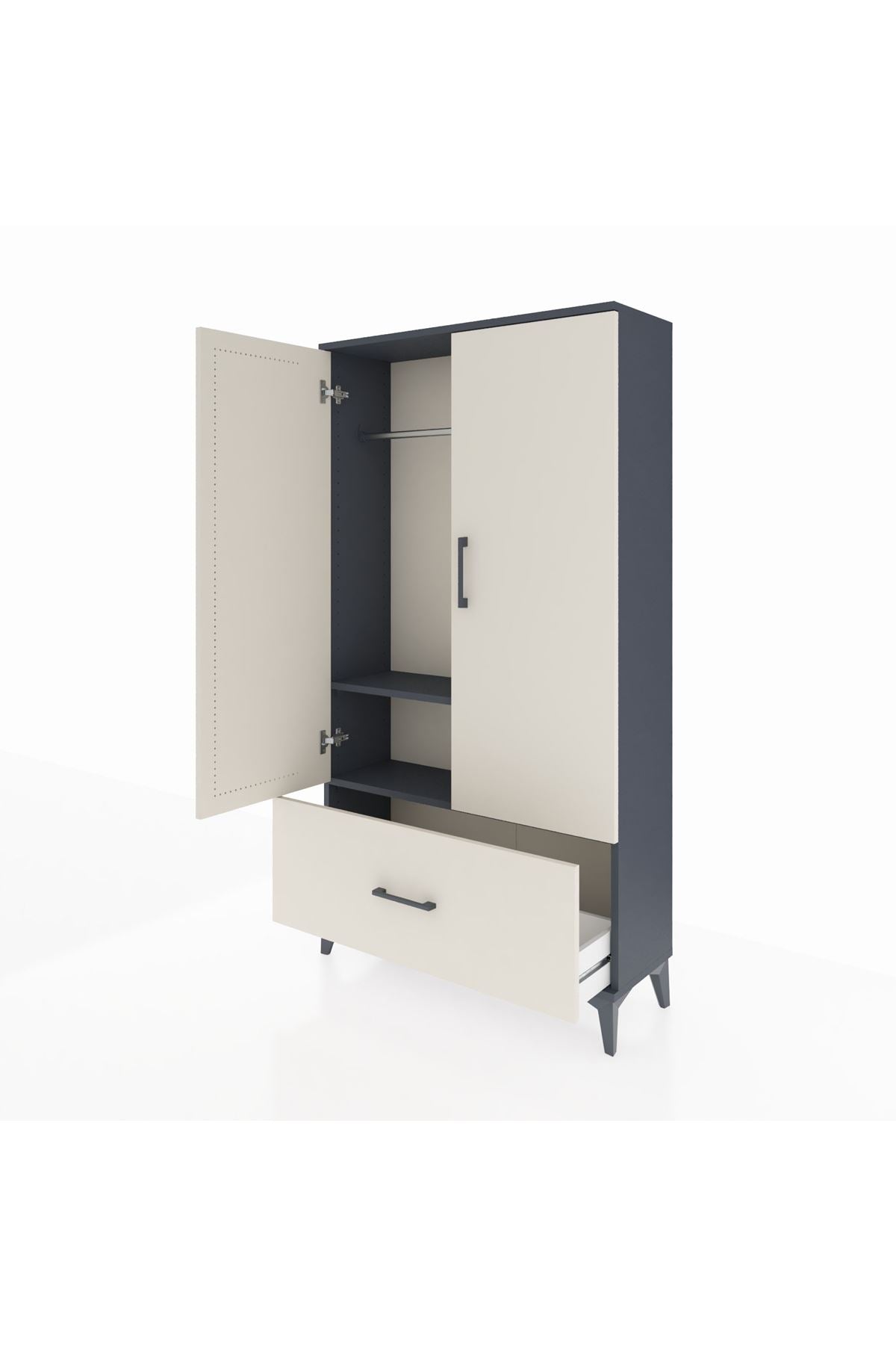 Arges Dolap 2 Raflı Tek Çekmeceli Tek Askılı 88x30x163 Antrasit-Aytaşı