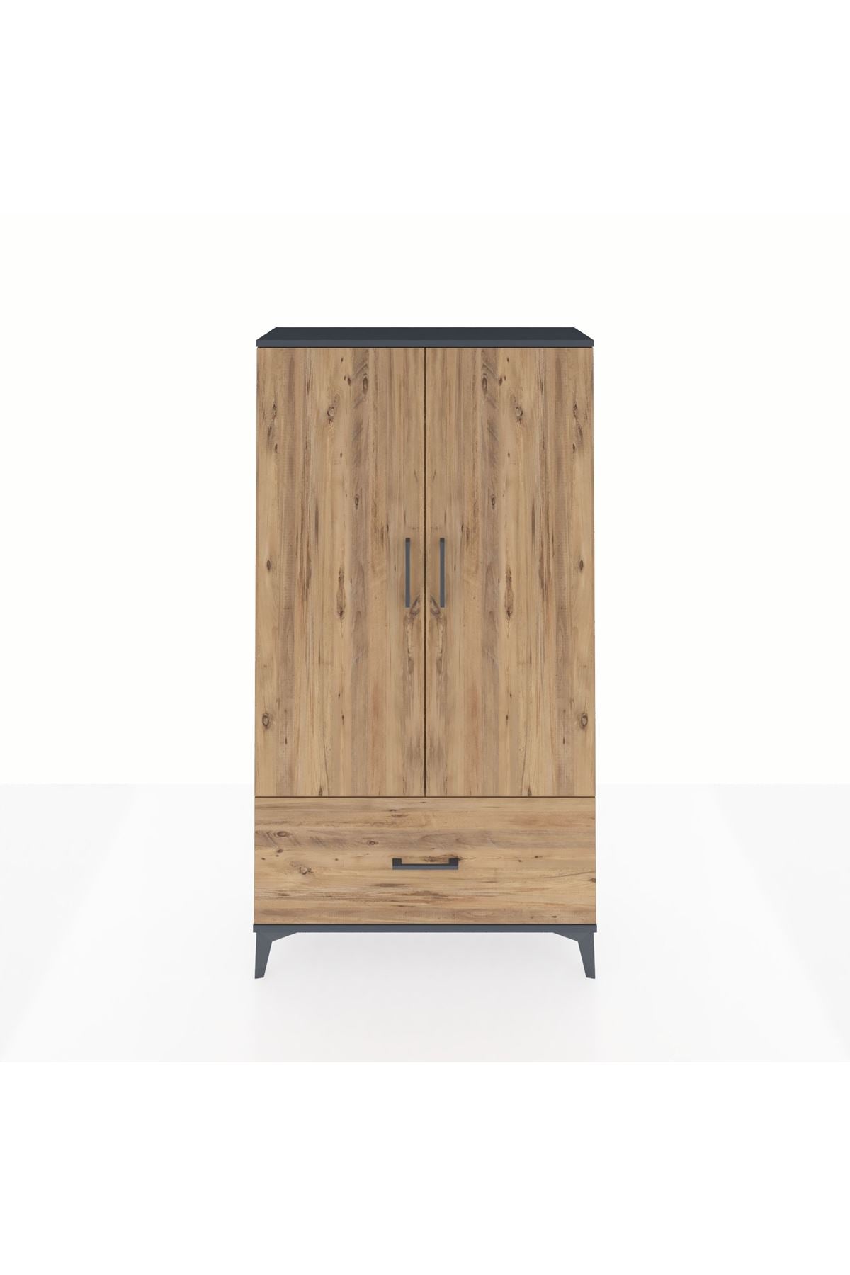 Arges Dolap 2 Raflı Tek Çekmeceli Tek Askılı 88x30x163 Antrasit-Çam