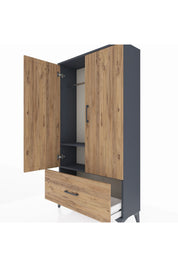 Arges Dolap 2 Raflı Tek Çekmeceli Tek Askılı 88x30x163 Antrasit-Çam