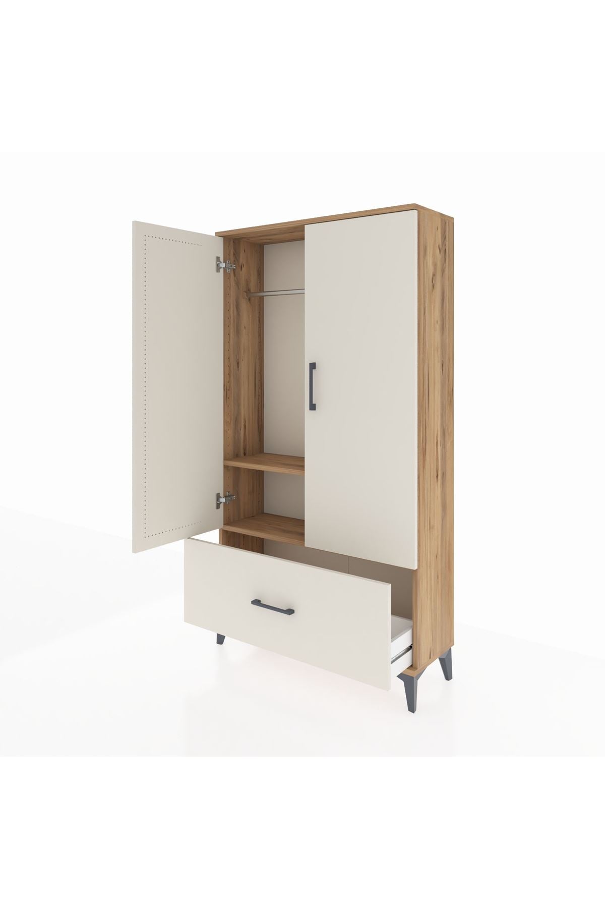 Arges Dolap 2 Raflı Tek Çekmeceli Tek Askılı 88x30x163 Çam-Aytaşı