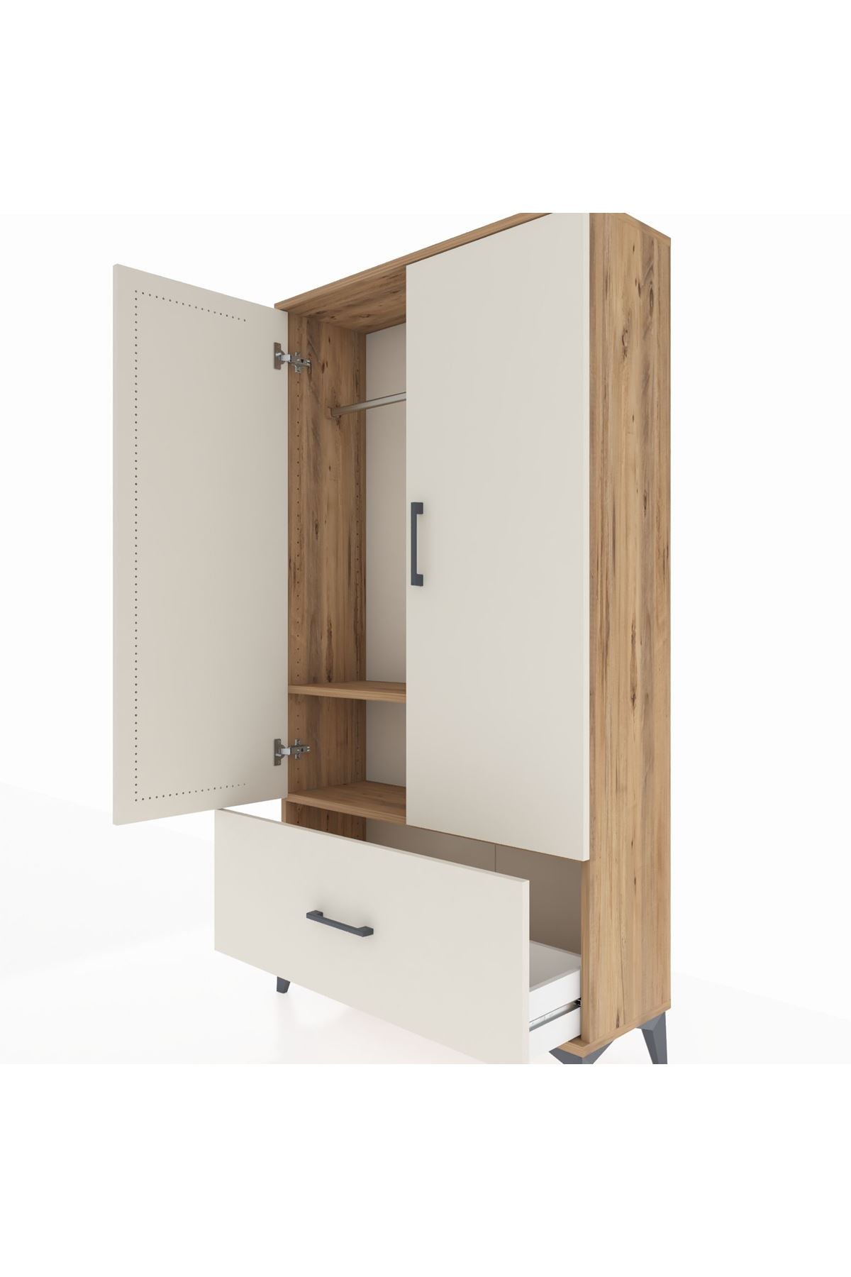 Arges Dolap 2 Raflı Tek Çekmeceli Tek Askılı 88x30x163 Çam-Aytaşı