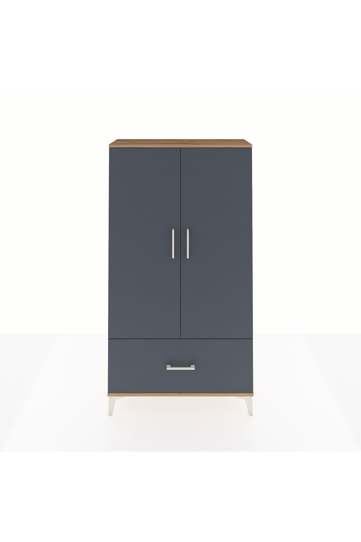 Arges Dolap 2 Raflı Tek Çekmeceli Tek Askılı 88x30x163 Çam-Antrasit