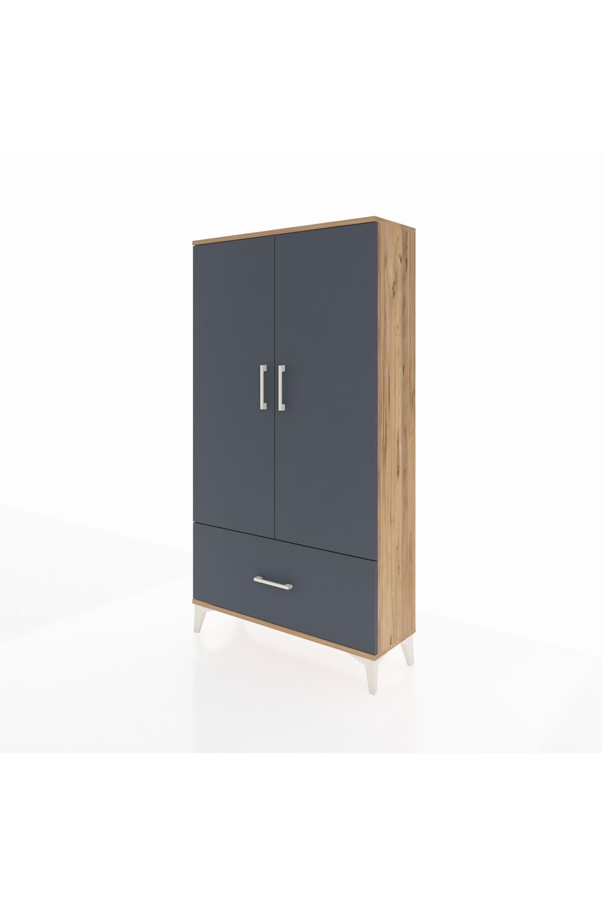 Arges Dolap 2 Raflı Tek Çekmeceli Tek Askılı 88x30x163 Çam-Antrasit