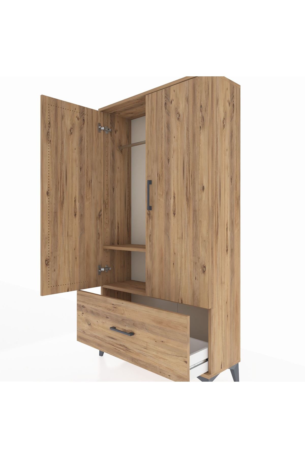 Arges Dolap 2 Raflı Tek Çekmeceli Tek Askılı 88x30x163 Çam-Çam