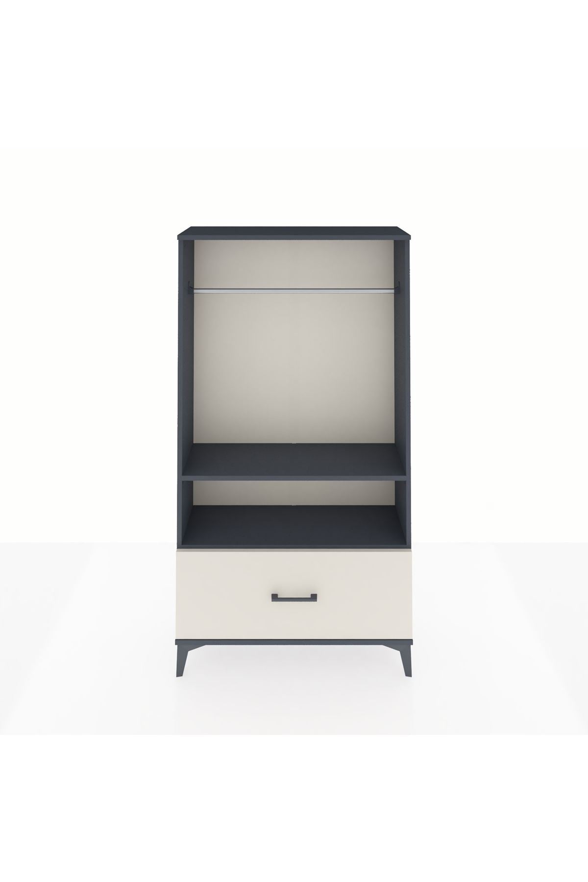 Arges Dolap 2 Raflı Tek Çekmeceli Tek Askılı 88x30x163 Antrasit-Aytaşı