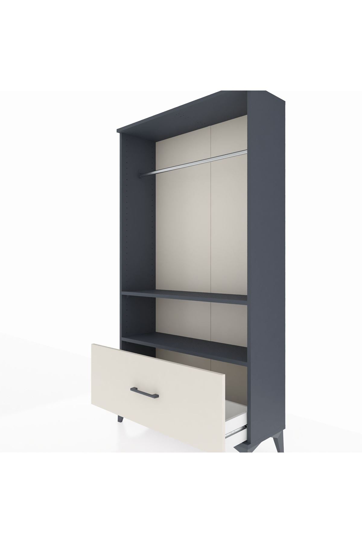 Arges Dolap 2 Raflı Tek Çekmeceli Tek Askılı 88x30x163 Antrasit-Aytaşı