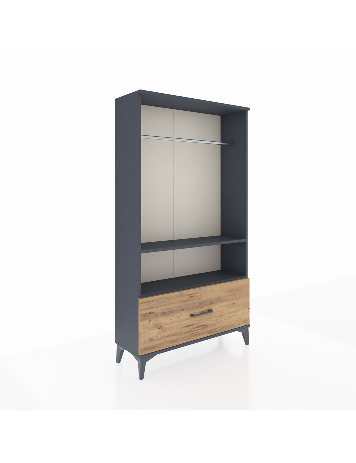 Arges Dolap 2 Raflı Tek Çekmeceli Tek Askılı 88x30x163 Antrasit-Çam