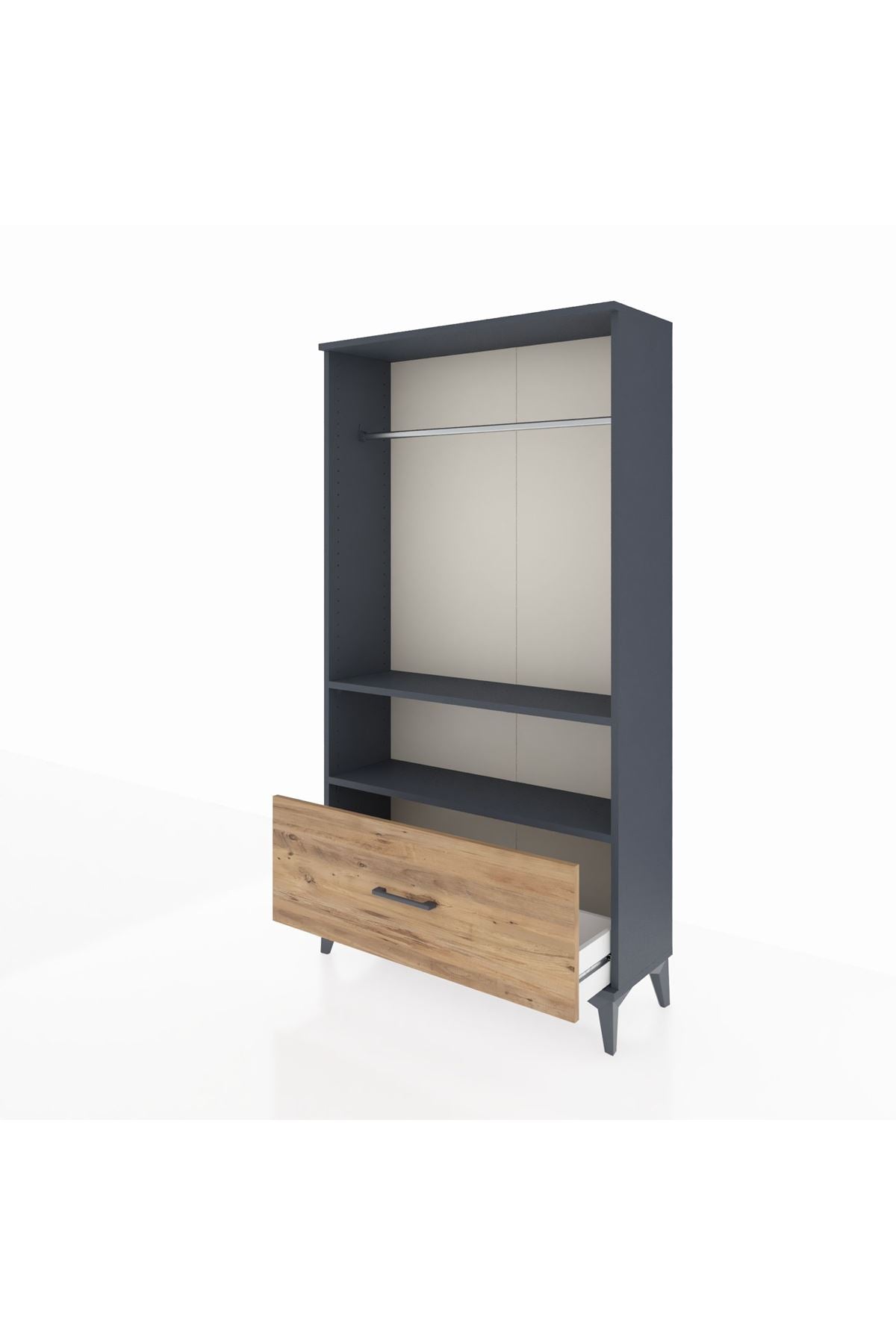 Arges Dolap 2 Raflı Tek Çekmeceli Tek Askılı 88x30x163 Antrasit-Çam