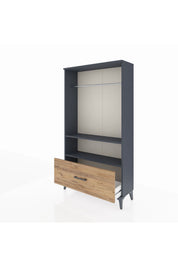 Arges Dolap 2 Raflı Tek Çekmeceli Tek Askılı 88x30x163 Antrasit-Çam