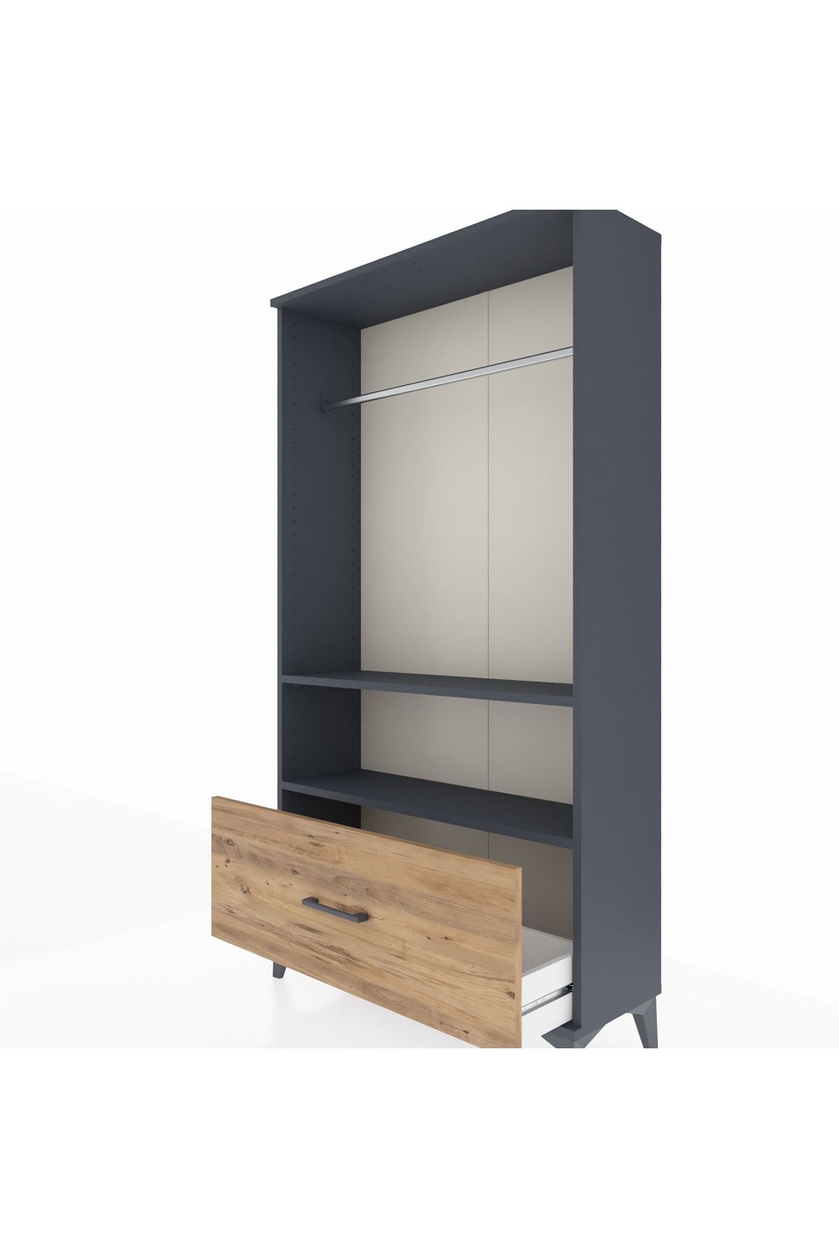 Arges Dolap 2 Raflı Tek Çekmeceli Tek Askılı 88x30x163 Antrasit-Çam
