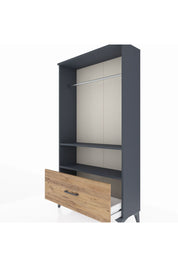 Arges Dolap 2 Raflı Tek Çekmeceli Tek Askılı 88x30x163 Antrasit-Çam